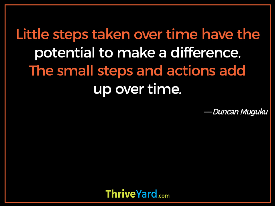 Little steps taken over time have the potential to make a difference. The small steps and actions add up over time-Duncan Muguku_ThriveYard