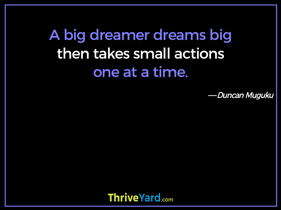 A big dreamer dreams big then takes small actions one at a time. ― Duncan Muguku